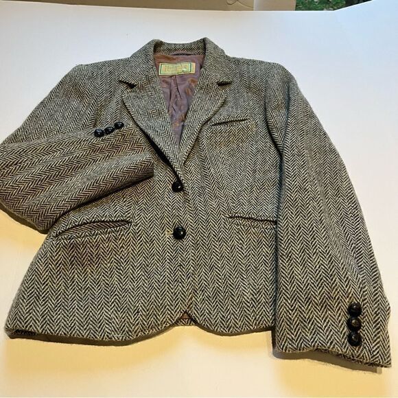 Women's Mallard's Point Herring Bone Wool Suit Jacket Grey/Cream Size 5/6 - Picture 3 of 8